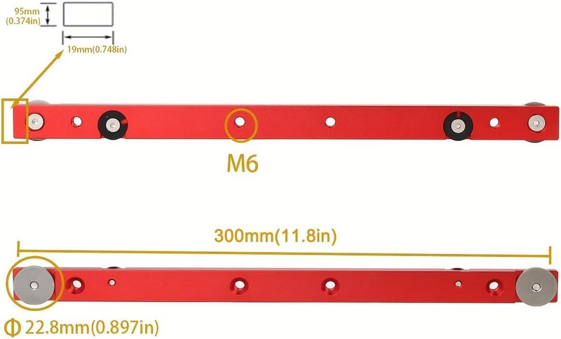 KETIPED Aluminium Alloy Miter Bar Clamping Tool Slider Table Saw Gauge Rod T-Slot Track Bar Rail for Router Tables and Woodworking,300mm-Red - Image 3